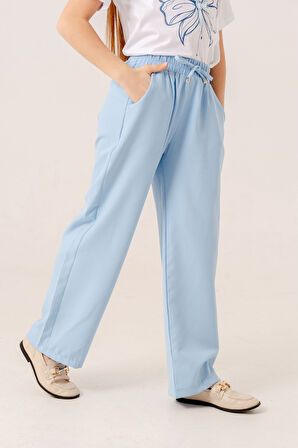 Kız Çocuk Paça Pensli Keten Pantolon 2566