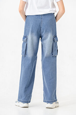 Kız Çocuk Paçası Yıldızlı Kot Pantolon 2203