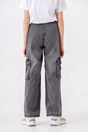 Kız Çocuk Paçası Yıldızlı Kot Pantolon 2203