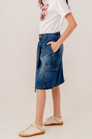 Kız Çocuk Sağ Üst Parçalı Kot Etek 2602