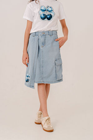 Kız Çocuk Sağ Üst Parçalı Kot Etek 2602