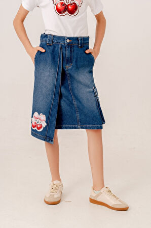 Kız Çocuk Sağ Üst Parçalı Kot Etek 2602