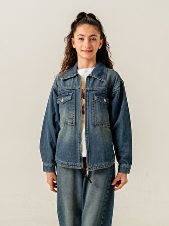 Kız Çocuk Fermuarlı Kot Ceket 1904