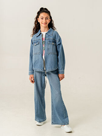 Kız Çocuk Fermuarlı Kot Ceket 1904