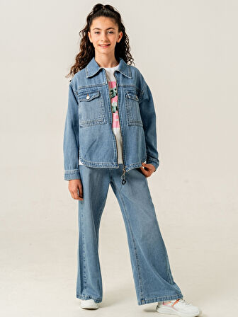 Kız Çocuk Fermuarlı Kot Ceket 1904