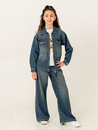 Kız Çocuk Fermuarlı Kot Ceket 1904