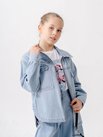 Kız Çocuk Fermuarlı Kot Ceket 1904