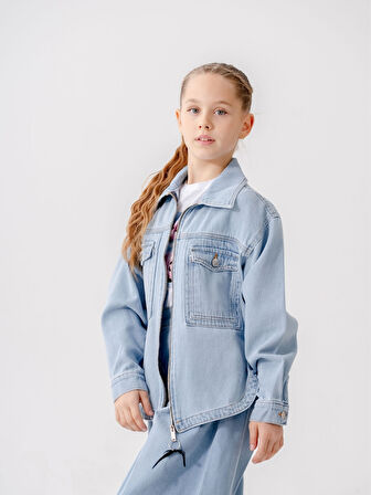 Kız Çocuk Fermuarlı Kot Ceket 1904