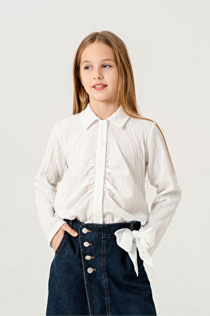 Kız Çocuk Ön Pat Büzgülü Gömlek 3145