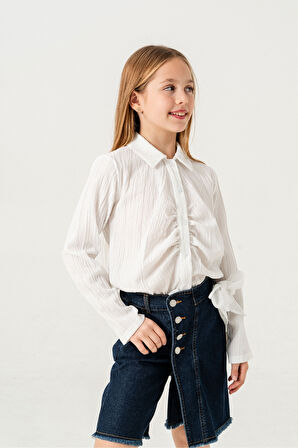 Kız Çocuk Ön Pat Büzgülü Gömlek 3145