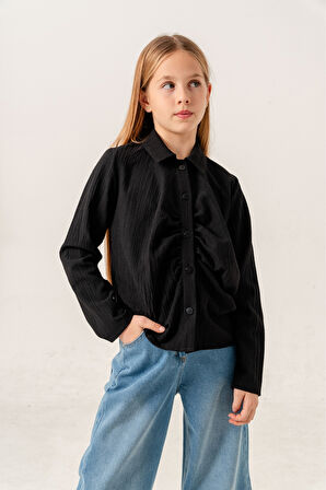 Kız Çocuk Ön Pat Büzgülü Gömlek 3145