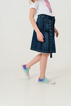 Kız Çocuk Sol Pileli Kot Etek 2955