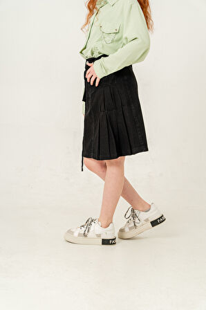 Kız Çocuk Sol Pileli Kot Etek 2955