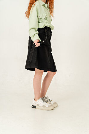 Kız Çocuk Sol Pileli Kot Etek 2955