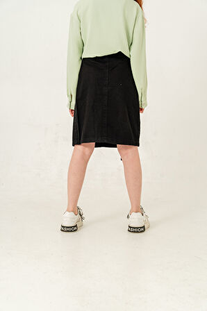 Kız Çocuk Sol Pileli Kot Etek 2955