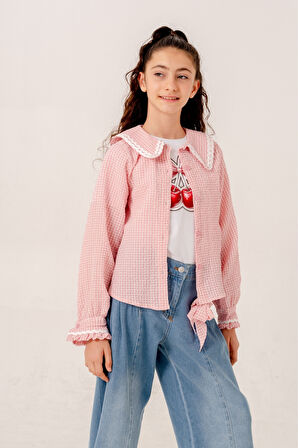 Kız Çocuk Su Taşlı Gömlek T-Shirt İkili Takım 1805