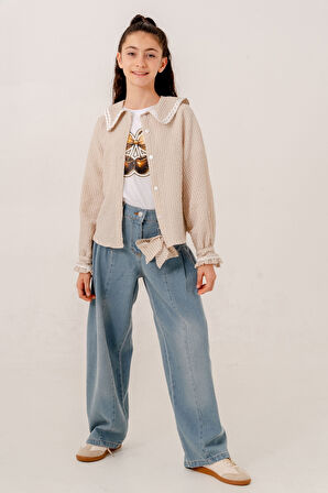 Kız Çocuk Su Taşlı Gömlek T-Shirt İkili Takım 1805