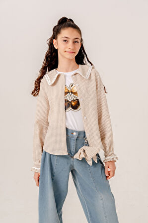 Kız Çocuk Su Taşlı Gömlek T-Shirt İkili Takım 1805