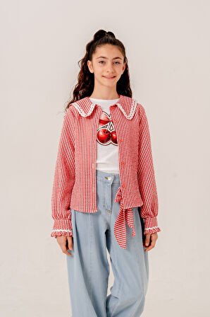 Kız Çocuk Su Taşlı Gömlek T-Shirt İkili Takım 1805