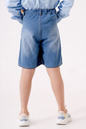 Kız Çocuk Şeritli Kot Şort Etek 2875