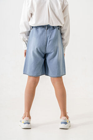 Kız Çocuk Şeritli Kot Şort Etek 2875