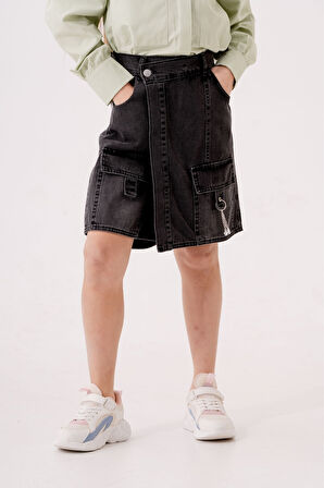 Kız Çocuk Şeritli Kot Şort Etek 2875