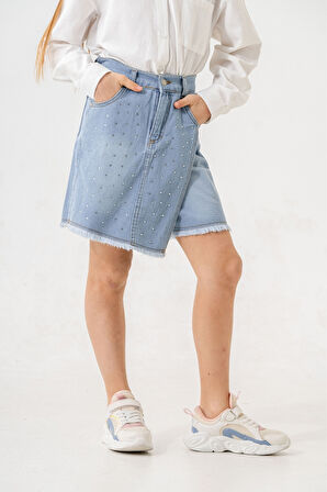 Kız Çocuk Taşlı Şort Etek 2863