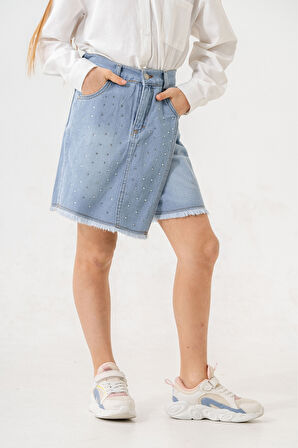 Kız Çocuk Taşlı Şort Etek 2863