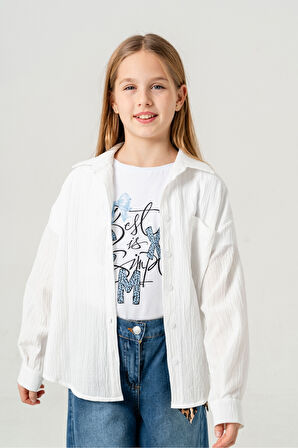 Kız Çocuk Tek Cepli Gömlek T-Shirt İkili Takım 1802