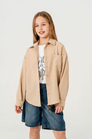 Kız Çocuk Tek Cepli Gömlek T-Shirt İkili Takım 1802