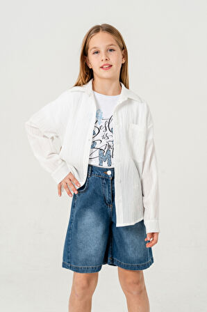 Kız Çocuk Tek Cepli Gömlek T-Shirt İkili Takım 1802