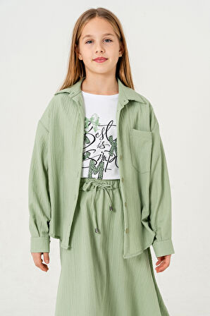 Kız Çocuk Tek Cepli Gömlek T-Shirt İkili Takım 1802