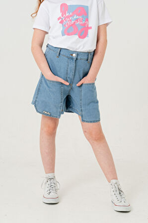 Kız Çocuk Üstten Cepli Kot Şort 2857