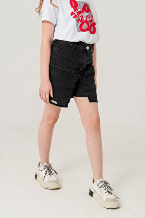 Kız Çocuk Üstten Cepli Kot Şort 2857