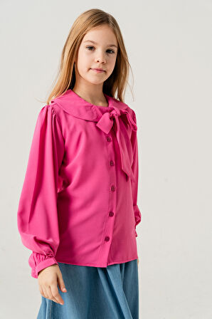 Kız Çocuk Yaka Bağcıklı Gömlek 3146