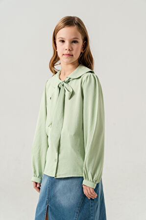 Kız Çocuk Yaka Bağcıklı Gömlek 3146