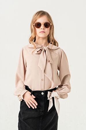 Kız Çocuk Yaka Bağcıklı Gömlek 3146