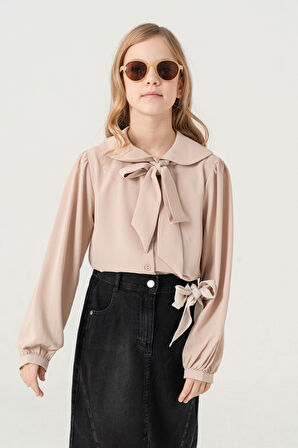 Kız Çocuk Yaka Bağcıklı Gömlek 3146