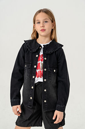 Kız Çocuk Yaka Fırfırlı Gömlek T-Shirt İkili Takım 1800