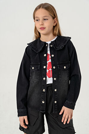 Kız Çocuk Yaka Fırfırlı Gömlek T-Shirt İkili Takım 1800