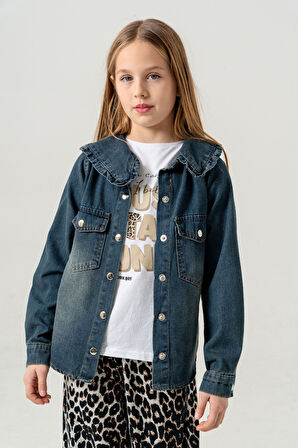 Kız Çocuk Yaka Fırfırlı Gömlek T-Shirt İkili Takım 1800