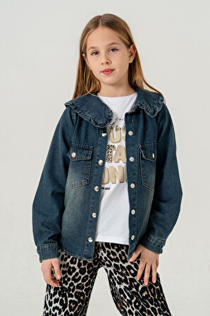 Kız Çocuk Yaka Fırfırlı Gömlek T-Shirt İkili Takım 1800