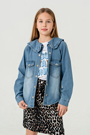 Kız Çocuk Yaka Fırfırlı Gömlek T-Shirt İkili Takım 1800