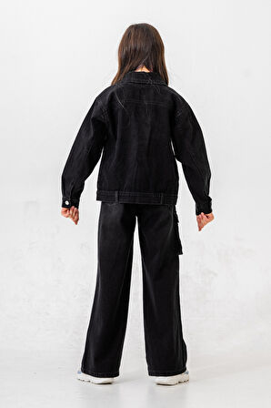 Kız Çocuk Yaka Taşlı Kot Ceket 1548