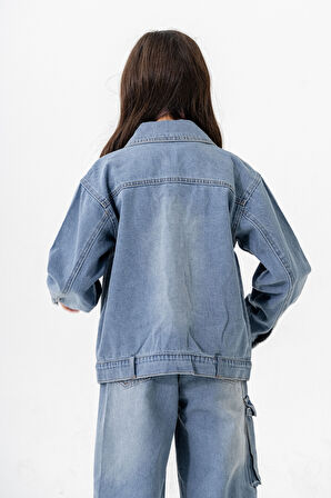 Kız Çocuk Yaka Taşlı Kot Ceket 1548