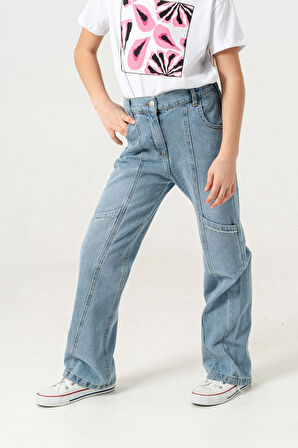 Kız Çocuk Yan Ara Cepli Kot Pantolon 2177