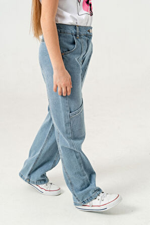 Kız Çocuk Yan Ara Cepli Kot Pantolon 2177