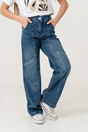 Kız Çocuk Yan Ara Cepli Kot Pantolon 2177