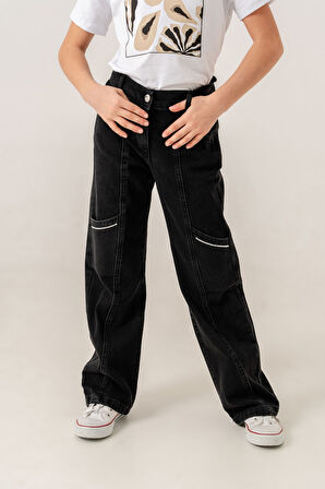 Kız Çocuk Yan Ara Cepli Kot Pantolon 2177