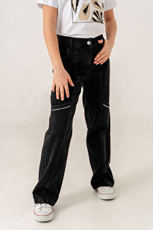 Kız Çocuk Yan Ara Cepli Kot Pantolon 2177